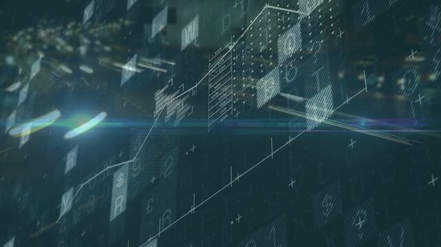 On scene load hologram data visual drawing polyline, sliding panels, light flare showing peak trend