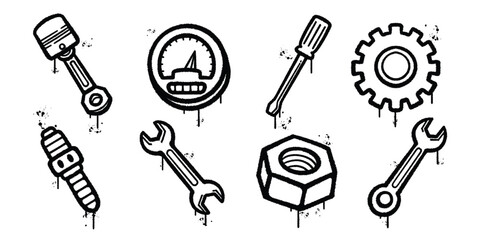 Set of graffiti spray Collection of Mechanical Equipment and Engineering Components vector illustration © Sink artworks