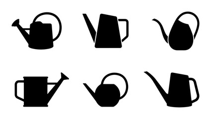 Watering Can Icons Set, Garden Tool Silhouettes, Vintage Plant Care Equipment © Rukaiya