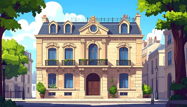Illustration of classic European city building.