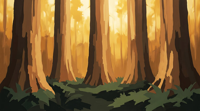 Ancient Redwood Forest Oil Painting &mdash; Majestic California Trees Canvas Wall Art