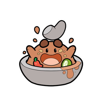Indonesian traditional spicy peanut sauce or sambal pecel illustration