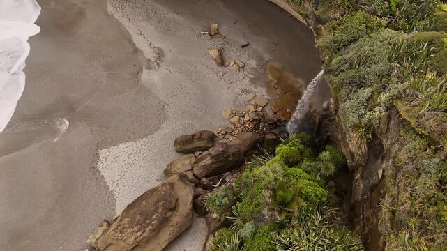 Top view of a waterfall on the Truman Track on the west coast of the South Island in New Zealand.