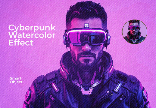 Cyberpunk Watercolor Photo Effect