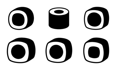 Sushi Icons, Japanese Food Vector Graphics, Simple Maki Rolls, Black and White Food Art © Mahbubur