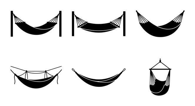 Diverse Hammock Styles Vector Icons, Relaxation & Outdoor Gear Collection