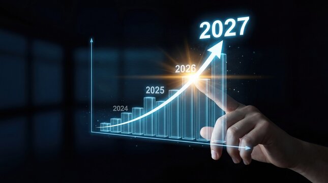 Financial Growth Chart Concept &ndash; Hand Drawing Upward Arrow From 2024 to 2027