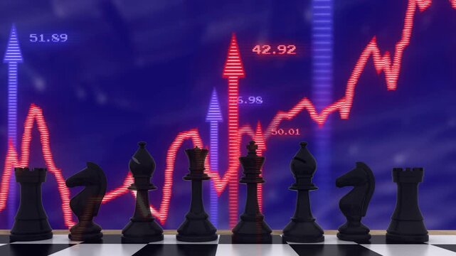 On play market chart sweeping right with arrows rising and values changing, visualizing volatility
