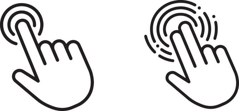 Art & Illustration, Human hand index finger screen tap and double click interactive gesture outline vector icons
