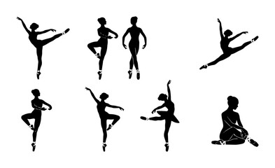 Ballet Dancer Silhouettes, Elegant Poses Collection, Graceful Movement Vector Set © Tanjila