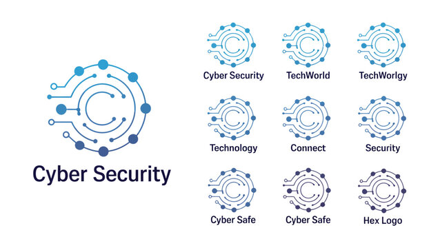 Blue and white cyber security with various technology-related names tech gy connect