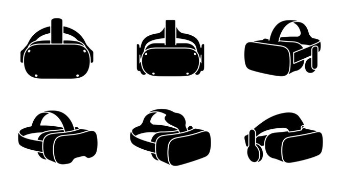 Virtual Reality Headset Icons, VR Goggles Set, Immersive Technology Graphics, Futuristic Entertainment