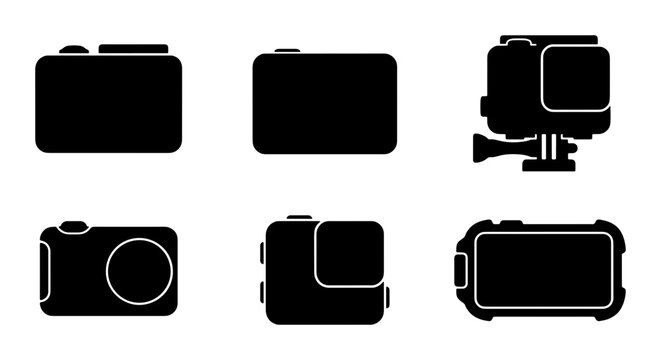Action Camera Icons, Digital Camera Silhouettes, Photography Equipment Vector Set
