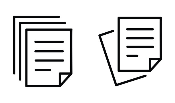 Minimalist document line icons, black outline paper sheet symbols, office file and stack of pages vector set for business interface design