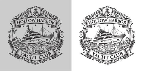 Fototapeta premium Detailed Hollow Harbor Yacht Club Shield Logo