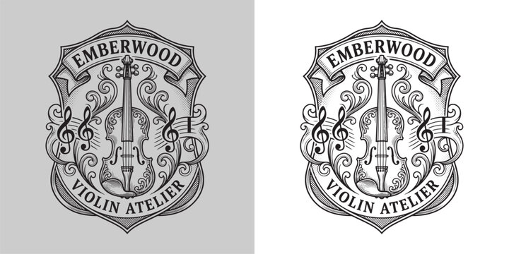 Emberwood Violin Atelier Ornate Shield Logo