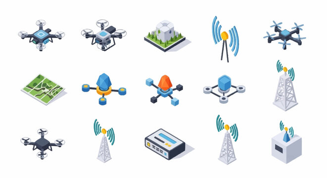 Collection of drone and telecommunications icons.