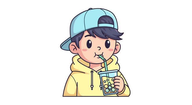 Boy Drinking Iced Beverage.