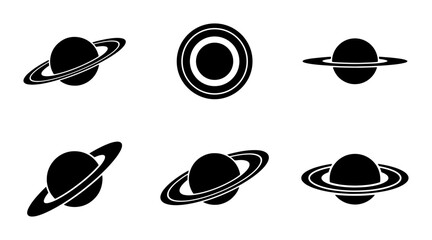 Saturn Planet Icons, Space Celestial Body Symbols, Cosmic Ringed Planet Vector Graphics © Sadia