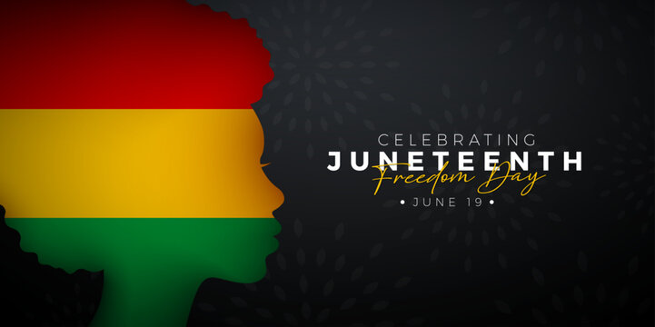 Juneteenth Freedom Day Design. African American June 19 Independence Day. Annual American Emancipation Celebration Holiday Vector Illustration with Flag Pattern in Black Woman Face Silhouette and