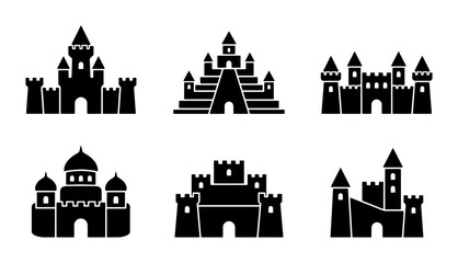 Medieval Castle Icons, Fantasy Fortress Silhouettes, Royal Palace Vector Set, Historic Landmark Graphics © Sadia