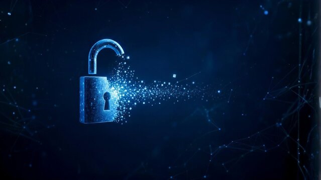 Abstract Digital Padlock Unlock Cyber Security Breach Concept