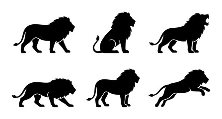 Lion Silhouettes Collection: Majestic Feline Poses, Wild Animal Vector Icons, Powerful King of Jungle Graphics © Sadia