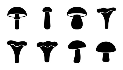 Mushroom Silhouettes Vector Icons, Edible Fungi Shapes, Forest Food Graphics, Nature Elements © Shakil