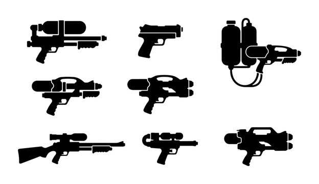 Sci-Fi Weapon Icons, Futuristic Gun Silhouettes, Futuristic Blaster Vector Set