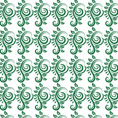 Fototapeta premium Seamless green leaf swirl patterns, botanical designs, white background, vector illustrations, decorative borders