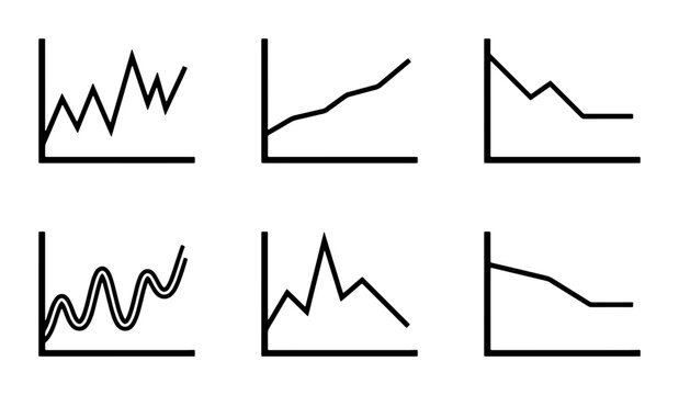 Six Simple Line Graph Icons, Data Visualization Charts, Business Analytics Trends, Financial Performance Indicators