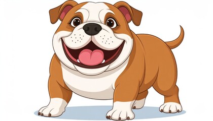 Fototapeta premium A happy, smiling bulldog with its tongue out, depicted in a cartoon illustration, ready for fun and games