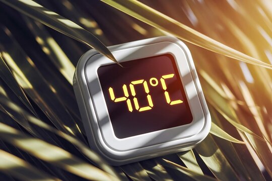 Digital termometer showing 40 degrees fahrenheit temperature in hot summer. Generative ai, AI generated