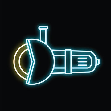Angle grinder power tool with glowing disc cutting work represented by a neon sign