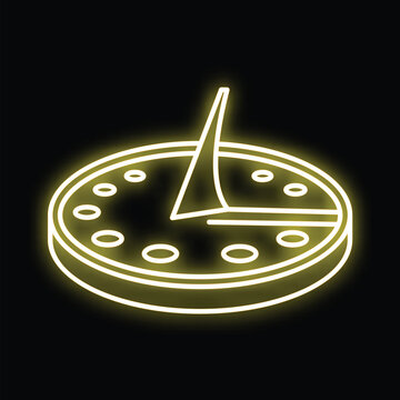 Sundial measuring time with sun's movement, creating a bright yellow neon glow