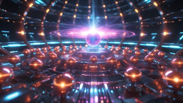 Celestial plasma sphere network around a harmonic singularity core.