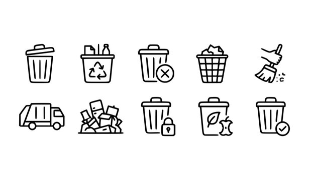 Recycle bin and trash icons vector collection isolated on white