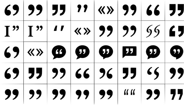 Quote mark icon vector set with black quotation and citation symbols isolated on white background