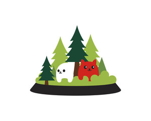 Fototapeta premium Cute Bear and Red Creature Illustration