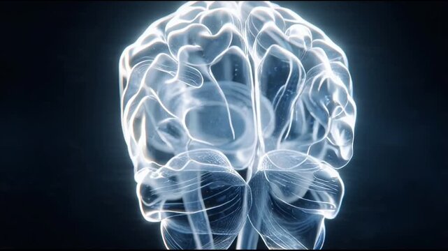 Glowing transparent human brain model 1.