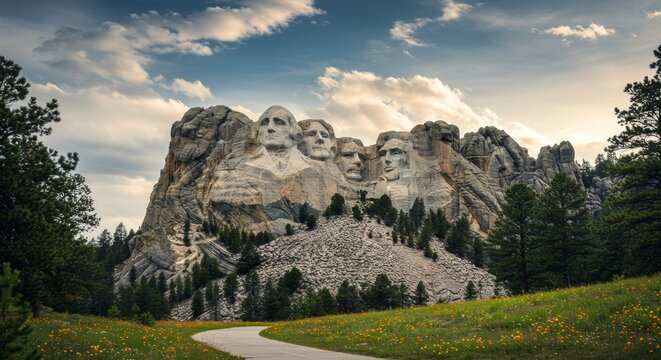 Mount Rushmore National Memorial carved into South Dakota granite.