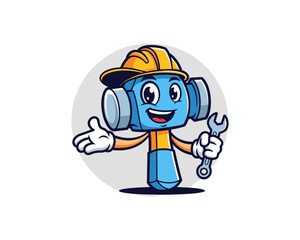 Fototapeta premium Action-Packed Cartoon Character, Wrench Holder, Workshop, Illustration, Playful Environment, Front View, Creative Concept