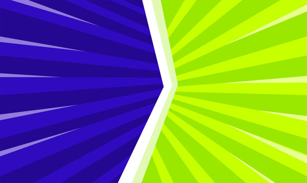 Dynamic split screen with vibrant blue and green radial patterns.
