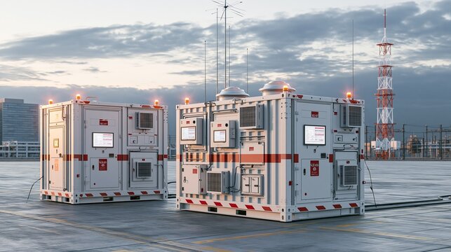 Medium shot featuring smart modular power skids deployed at a temporary site illustrating portable power solutions with realtime monitoring and quick setup capabilities for remote