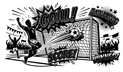 Modern football goal pop art vector with comic typography and soccer score celebration design © sobuj