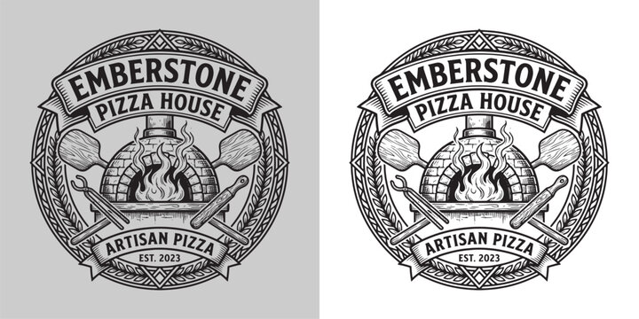 Rustic Artisan Pizza House Logo with Kitchen Tools