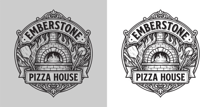 Decorative Vintage Badge for Emberstone Pizza House