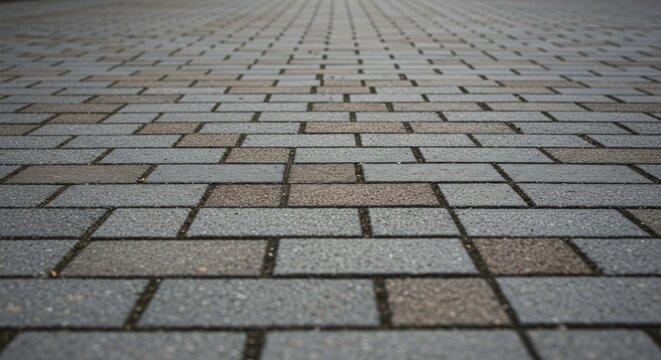 Overhead texture of mixed grey and brown paving.