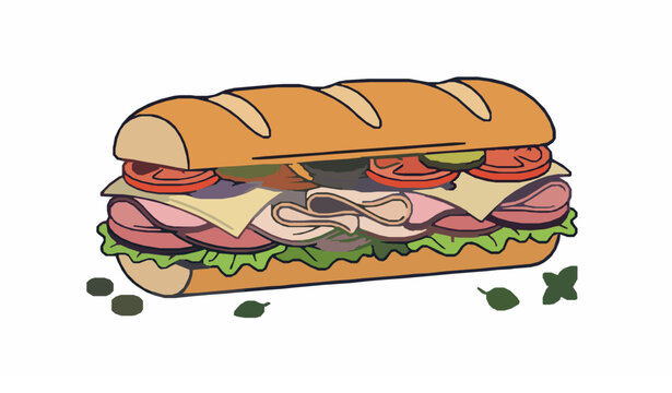 Modern sub sandwich monoline vector illustration with deli food line art design