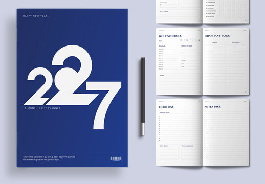 Minimalist 2027 Daily Planner Template with 12 Month Agenda Layout